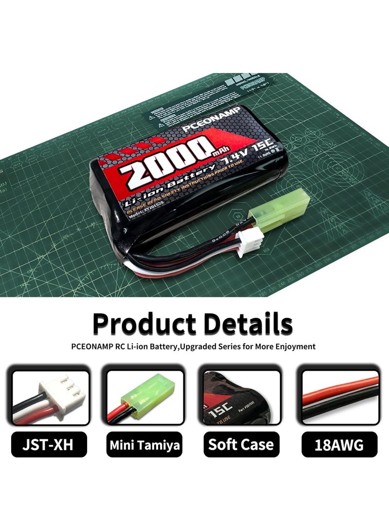 بيسيونأمب بطارية ليثيوم أيون 7.4V 2000mAh 2S قابلة لإعادة الشحن بطارية RC عالية القدرة مع كابل شاحن USB 2 لقارب التحكم عن بعد - Image 3